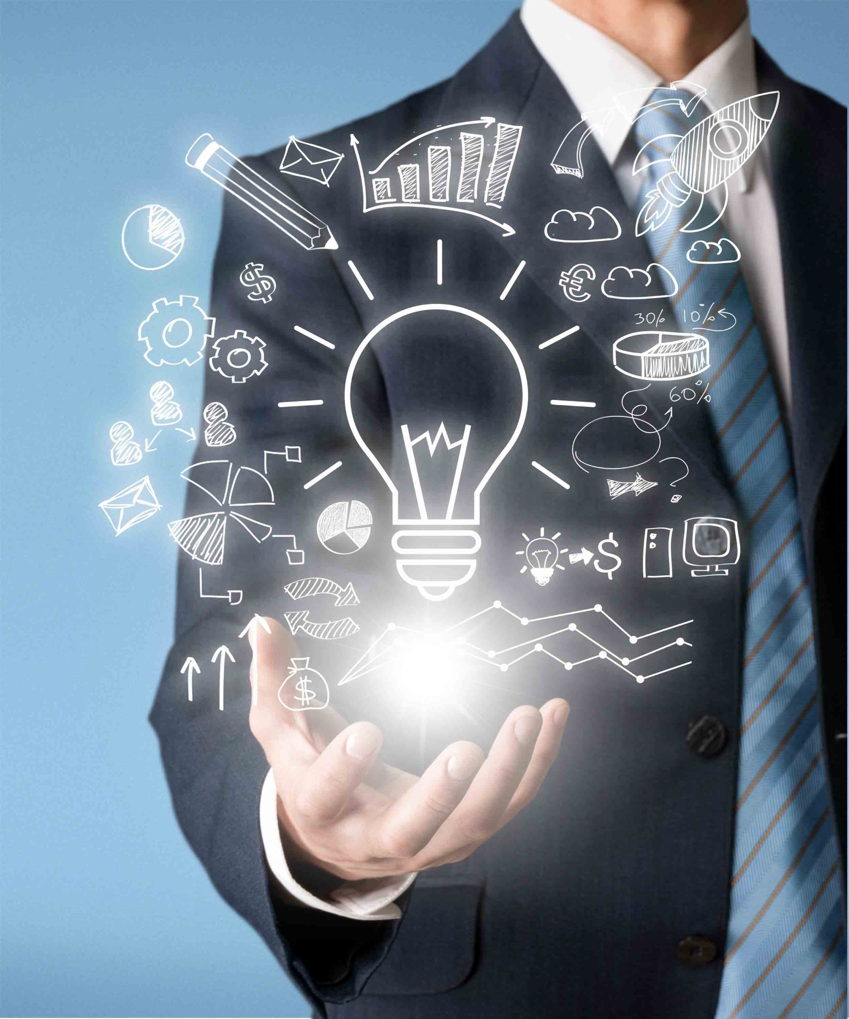 Professionista con simboli relativi all'attività commerciale