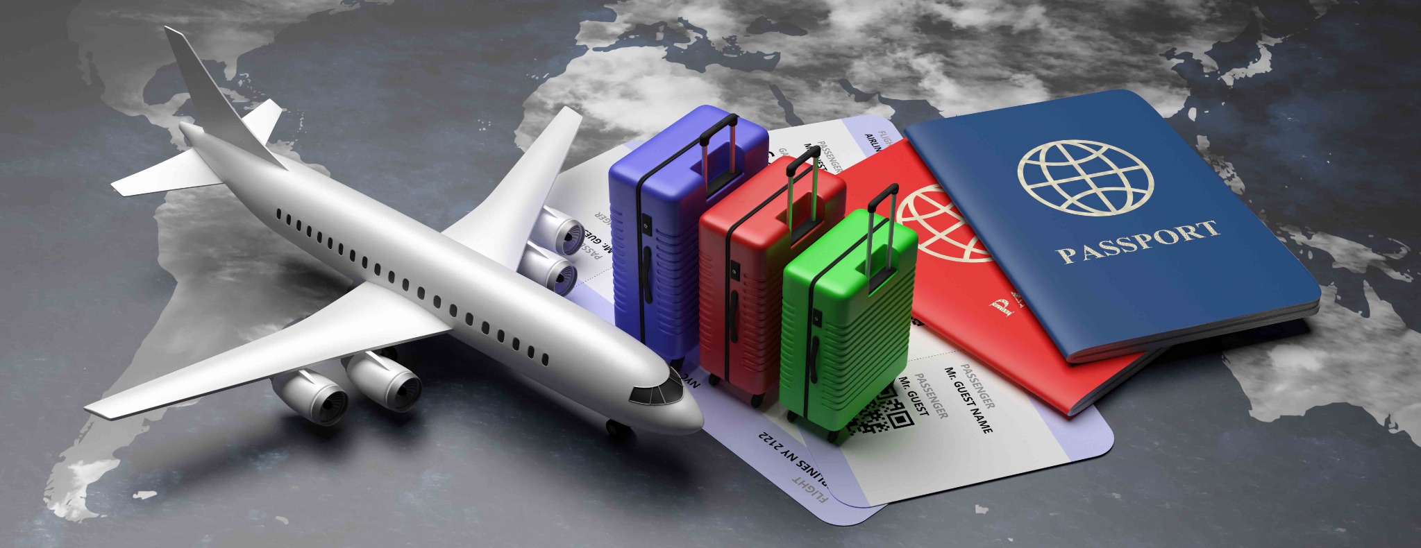 Aereo, valigie e documenti di viaggio